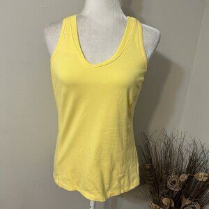 DANSKIN NOW Women Yellow Active Tank Top Fitted Bra Shelf Vneck Racerback Sz M